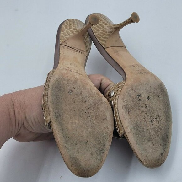 Liz Carine Snakeprint Leather Open Toe Studded Bow Kitten Heel Size 36.5… - Picture 6 of 12